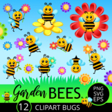 Cartoon Garden Bees - Spring Flower Vector Clipart