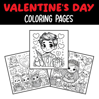 Preview of Cartoon Love Characters Valentine's Day coloring pages