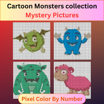 Preview of Cartoon Monsters Collection - Pixel Art Color By Number / Mystery Pictures