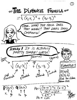 Preview of Cartoon Notes for Distance Formula relating to Pythagorean Theorem