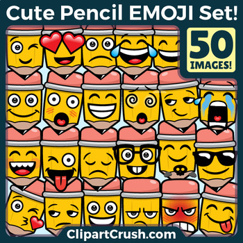 Preview of Cartoon Pencil Emoji Clipart Faces / Pencil Writing Emojis Emotions Expressions