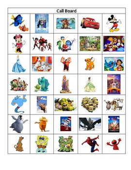 Cartoon Characters Bingo Card