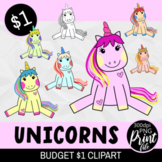 Cartoon Rainbow Unicorns - Budget Dollar Clipart Set