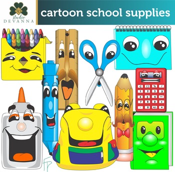 Cartoon School Supplies Clip Art Back To School By Studio Devanna