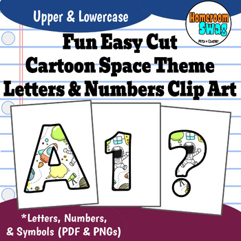 Preview of Cartoon Space Theme Bulletin Board Letters and Numbers Clip Art Fun Easy Cut