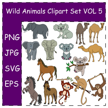 Preview of Cartoon Wild Animals Clipart. Doodle Wildlife Illustrations | Commercial Use