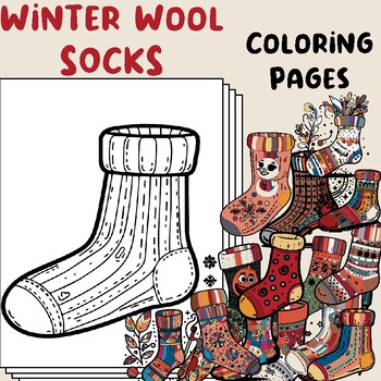 Preview of Cartoon Wool Socks Art, thermal socks coloring pages / Cute Winter Socks Pages
