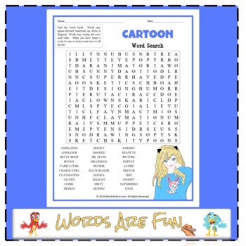 Preview of FREE CARTOON Word Search Puzzle Handout Fun Activity