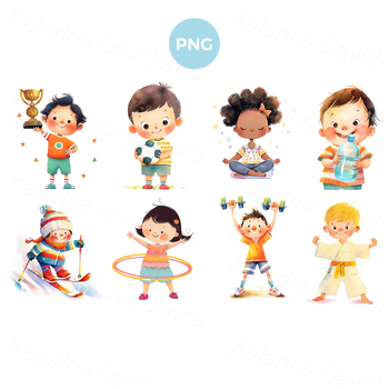 Preview of Cartoon children doing different sport activities, happy kids physical exercise
