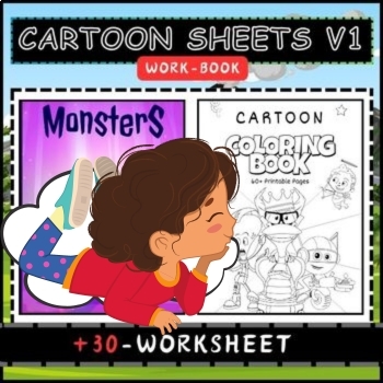 Preview of Cartoon coloring book coloring page sheets for kids v1