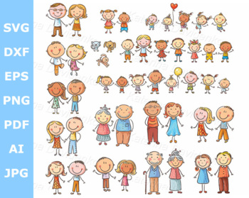 Preview of Cartoon doodle family members isolated clipart set