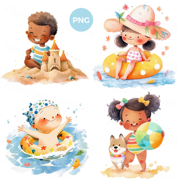 Preview of Cartoon happy kids PNG clipart, activities during the summer seasons