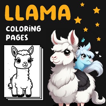 Preview of Cartoon llama Cute Animal coloring pages