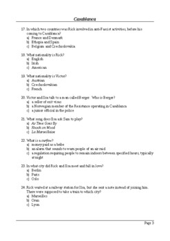 Casablanca 50 Question Multiple Choice Quiz Final Assessment By M Walsh