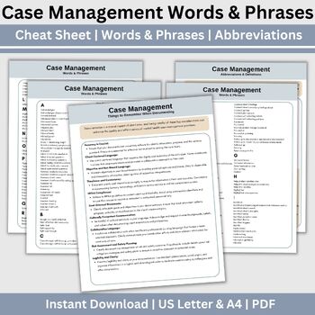 Preview of Case Manager Cheat Sheet, Verbiage for Notes and Documentation, Social Worker