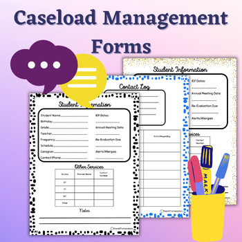 Preview of Caseload Management Forms for Therapy, OT/PT/SLP/Teacher/SPED