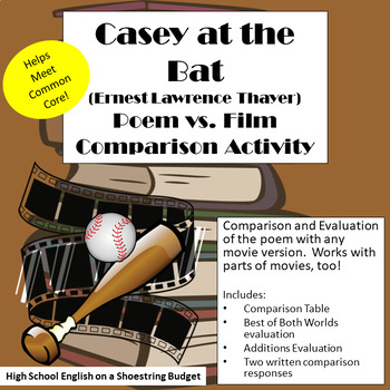 Preview of Casey at the Bat Poem vs Film [Movie vs. Book Activity] (E. Thayer)