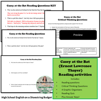 Casey at the Bat Reading Activities (E. Thayer) by msdickson | TpT