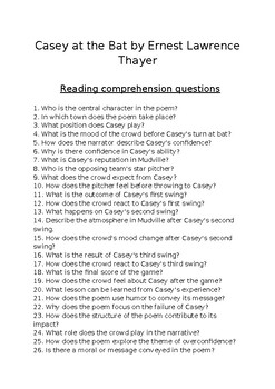 Casey at the Bat: Reading comprehension & Essay questions with answers