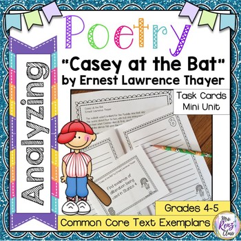 Preview of Casey at the Bat by Ernest Lawrence Thayer  Poetry Analysis Poem Task Cards