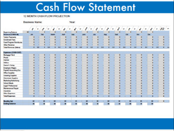 Preview of Cash Flow Statement- Recordkeeping - Excel Template- Google Drive compatible