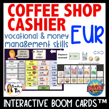 Preview of Cashier work in coffee shop Vocational Skills Money Management EURO Boom Cards