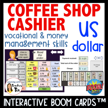 Preview of Cashier work in coffee shop Vocational Skills Money Management USD Boom Cards