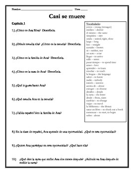 Casi Se Muere Chapter 1 Comprehension Questions W Vocabulary Tpt