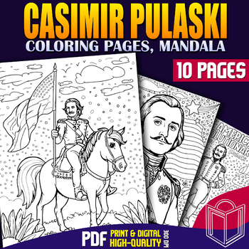 Preview of Casimir Pulaski Mandala Coloring Pages Worksheets: Activities for Kids