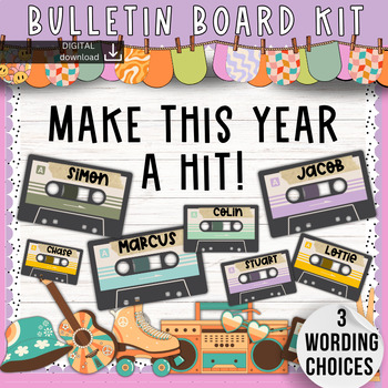 Preview of Cassette Tapes - Back to school - August Bulletin Board Kit - Retro Funky Decor