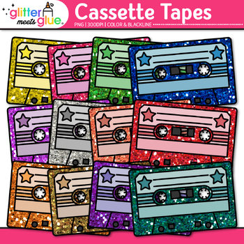 Preview of Cassette Tapes Clipart: 80's Old School Retro Music Clip Art Commercial Use PNG