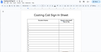 Preview of Casting Call Sign In Sheet