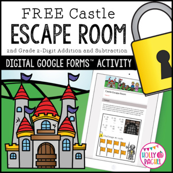 Preview of Castle Digital Escape Room 2-Digit Addition and Subtraction FREEBIE