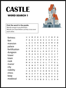 Preview of Castle Word Search Puzzles | back to school activity.
