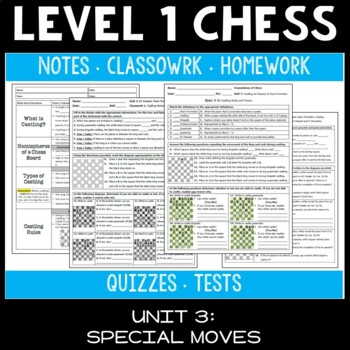 Preview of Castling, En Passant, Pawn Promo. (Level 1 Chess Worksheets/Curriculum - Unit 3)