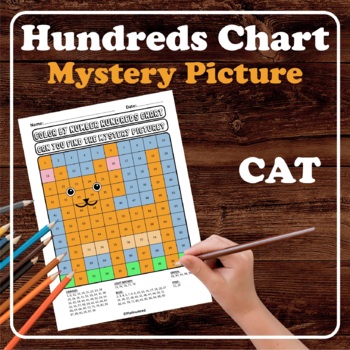 Preview of Cat Animal Pet Kitten Hundreds Chart Mystery Picture Color by Number Place Value