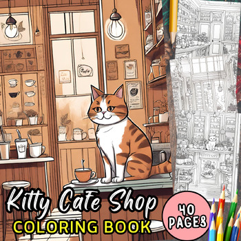 Preview of Cat Cafe Shop Christmas Coloring Pages 4th grade Coloring Sheet Kindergarten