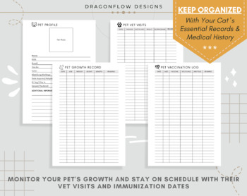 Cat Care Journal & Planner Printable | Pet Health & Medication Tracker  Template