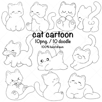 Preview of Cat Cartoon, animal hand drawn, character cartoon, cute cat, doodle, png