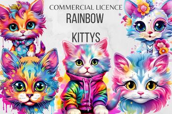 Preview of Cat Clipart Cat PNG Animal Clipart Cute Kitty Rainbow Clipart Rainbow Stickers