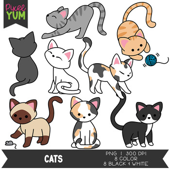 Cats clipart Cute cat clip art Kawaii kittens Kitty icons Pe