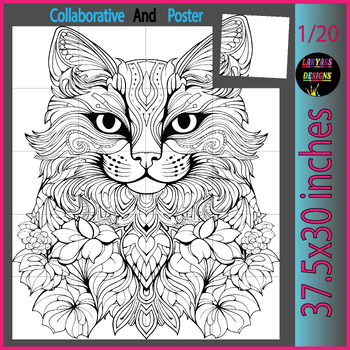 Preview of Cat Collaborative Coloring Poster for Kids and Adults - Animal Coloring Book