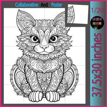 Preview of Cat Collaborative Coloring Poster for Kids and Adults - Animal Coloring Sheets
