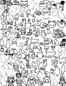Preview of Cat Coloring Pages- Mindfulness, Count To 100, Engaging (7 total pages)
