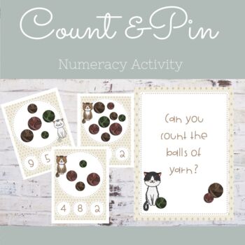 Preview of Cat Count N Clip Numeracy and Counting Math Center Activity Kindergarten Grade 1