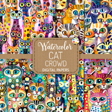 Cat Crowd - Transparent Watercolor Digital Pattern Papers