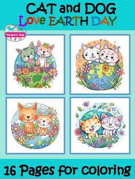 Preview of Cat & Dog Love Earth Day Activities Save World Spring Activity 16 Coloring Pages