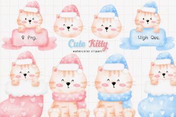 Preview of Cat Nursery and baby shower Watercolor Clipart