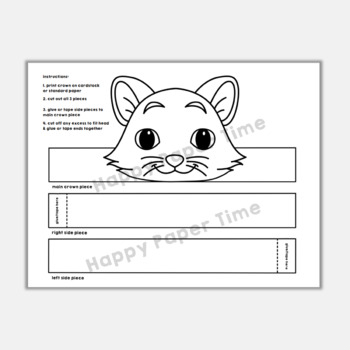Cat Paper Crown Pet Animal Headband Printable Coloring Craft Activity