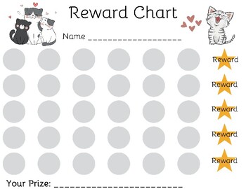 Preview of Cat Printable Reward Sticker Chart for Toddler Kids Student Behavior Incentive